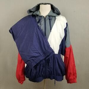 Active Wear Track Suit Mens Large Multicolor Hooded Jacket Pants Set Colorblock